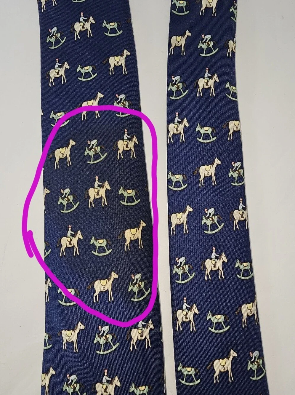 Authentic Hermès Paris Navy Silk Equestrian Horse / Rocking Horse Print Tie Luxe